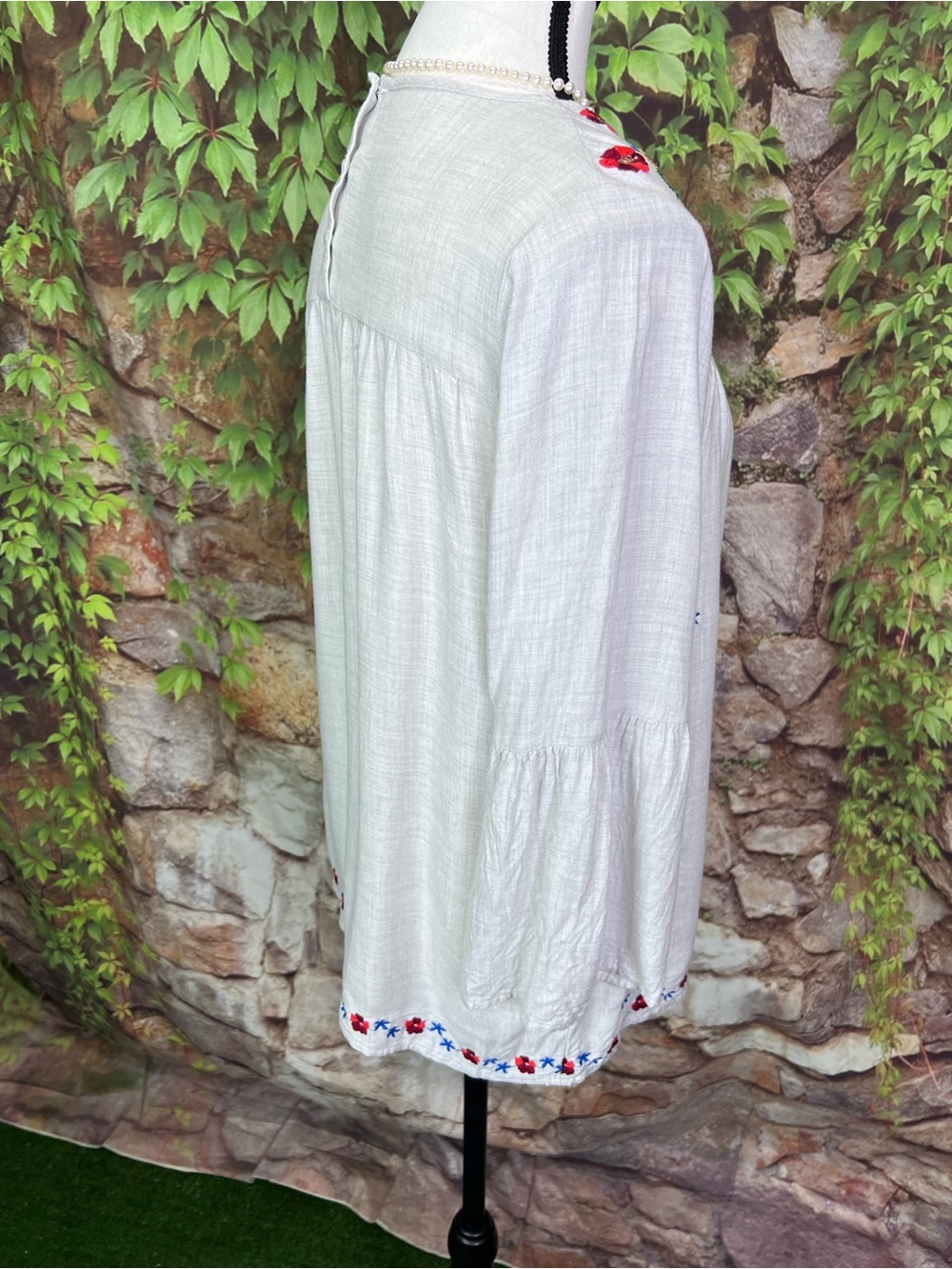 FALMER HERITAGE Pale Gray Embroidered Bohemian Peasant Blouse, UK 12/ US 8 - Picture 11 of 14